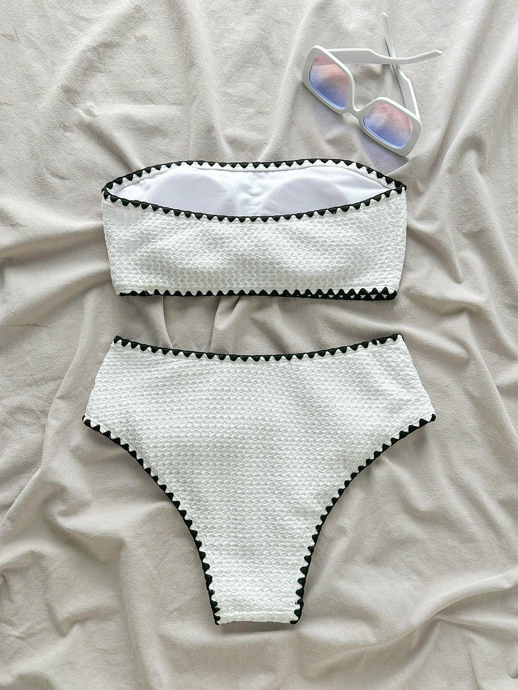 Swim Mod New Textured Fabric Women Summer Holiday Bandeau Teeth Edge Crafted Bik