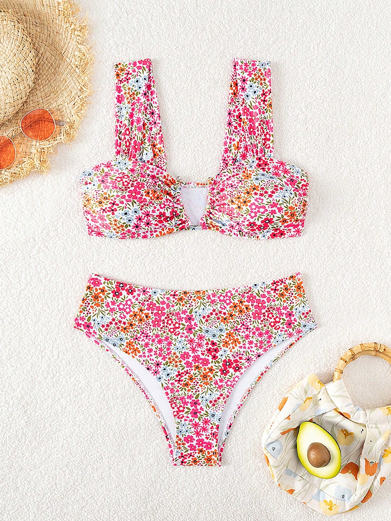 Swim Mod Springbreak Women's New Summer Random Ditsy Floral V-Neck
