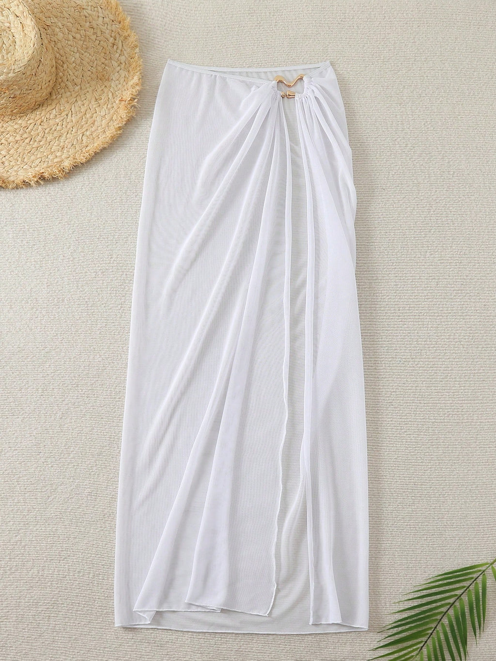 Swim Navy Blue See-Through High Slit Sexy Beach Sarong Skirt Summer - image 9