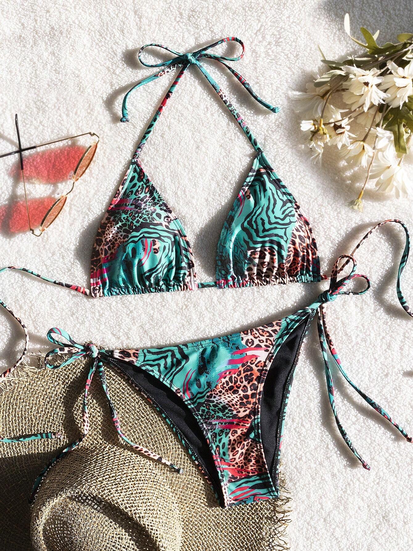 Bestselling Sexy Leopard Print Halter Tie Bikini Set, Open Back