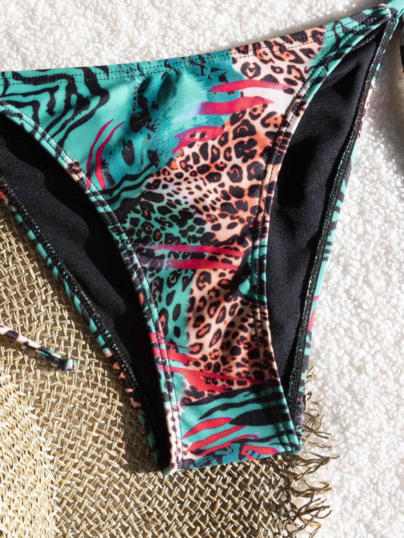 Bestselling Sexy Leopard Print Halter Tie Bikini Set, Open Back