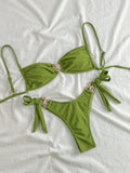 Swim Mod Women's Red Plain Boho Spaghetti Strap Tie Back Tie Side Bikini Set Sty