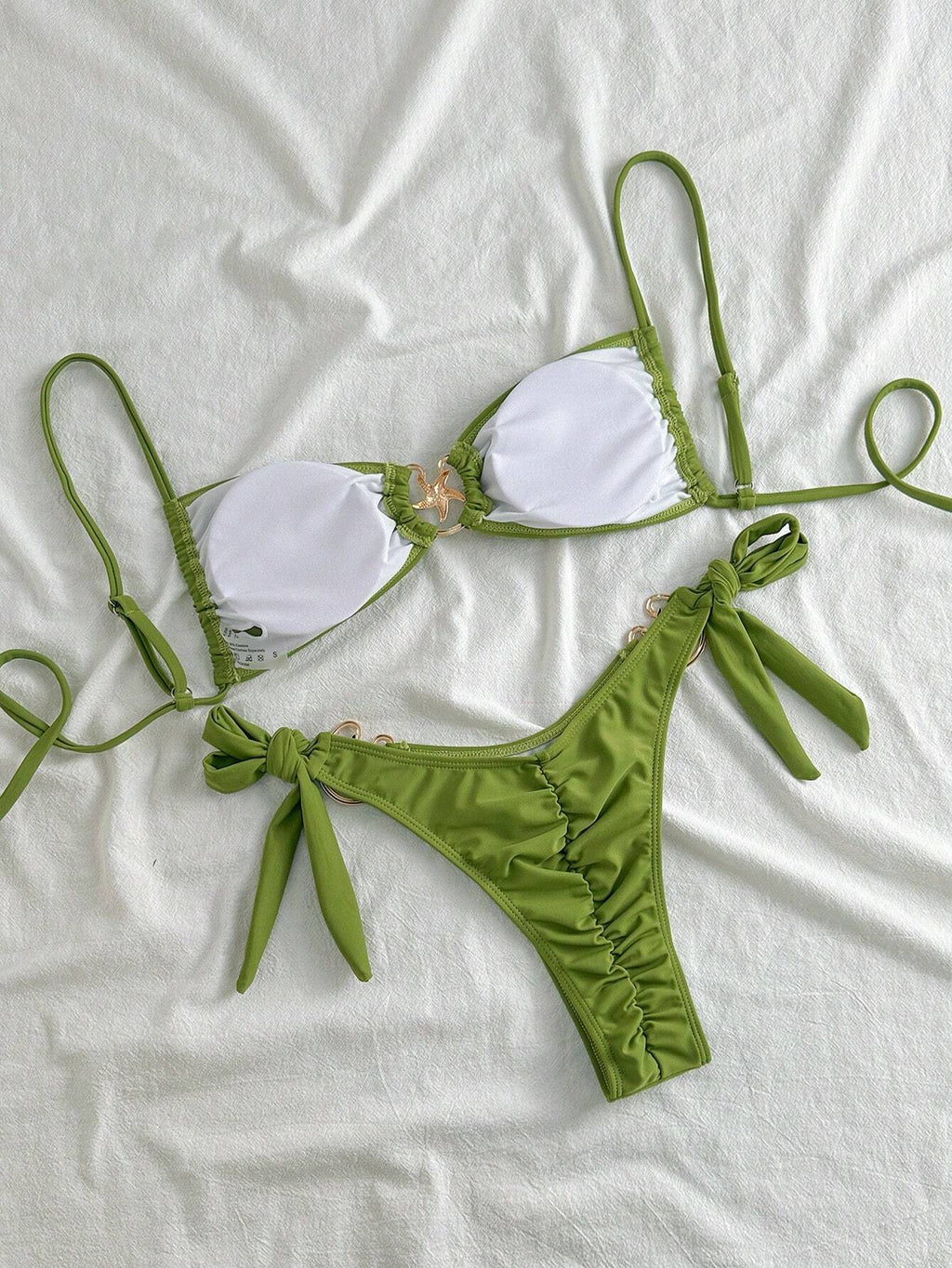 Swim Mod Women's Red Plain Boho Spaghetti Strap Tie Back Tie Side Bikini Set Sty