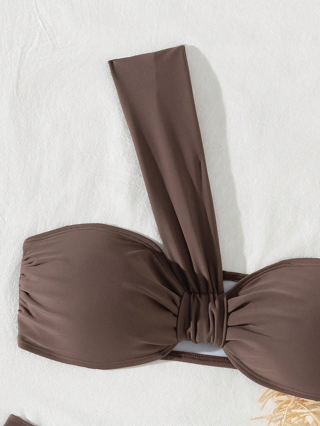 Swim Mod Women Solid Color Asymmetrical Neck Ruched Bikini Swimwear