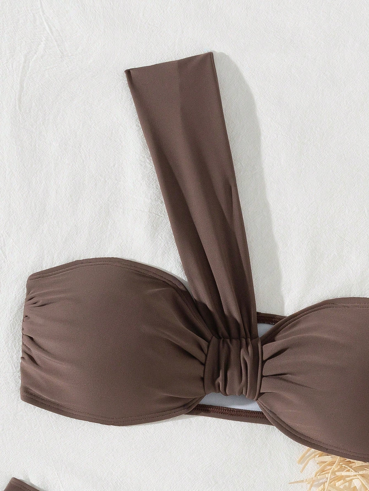 Swim Mod Women Solid Color Asymmetrical Neck Ruched Bikini Swimwear Sets, Beach Summer Outfits - image 10