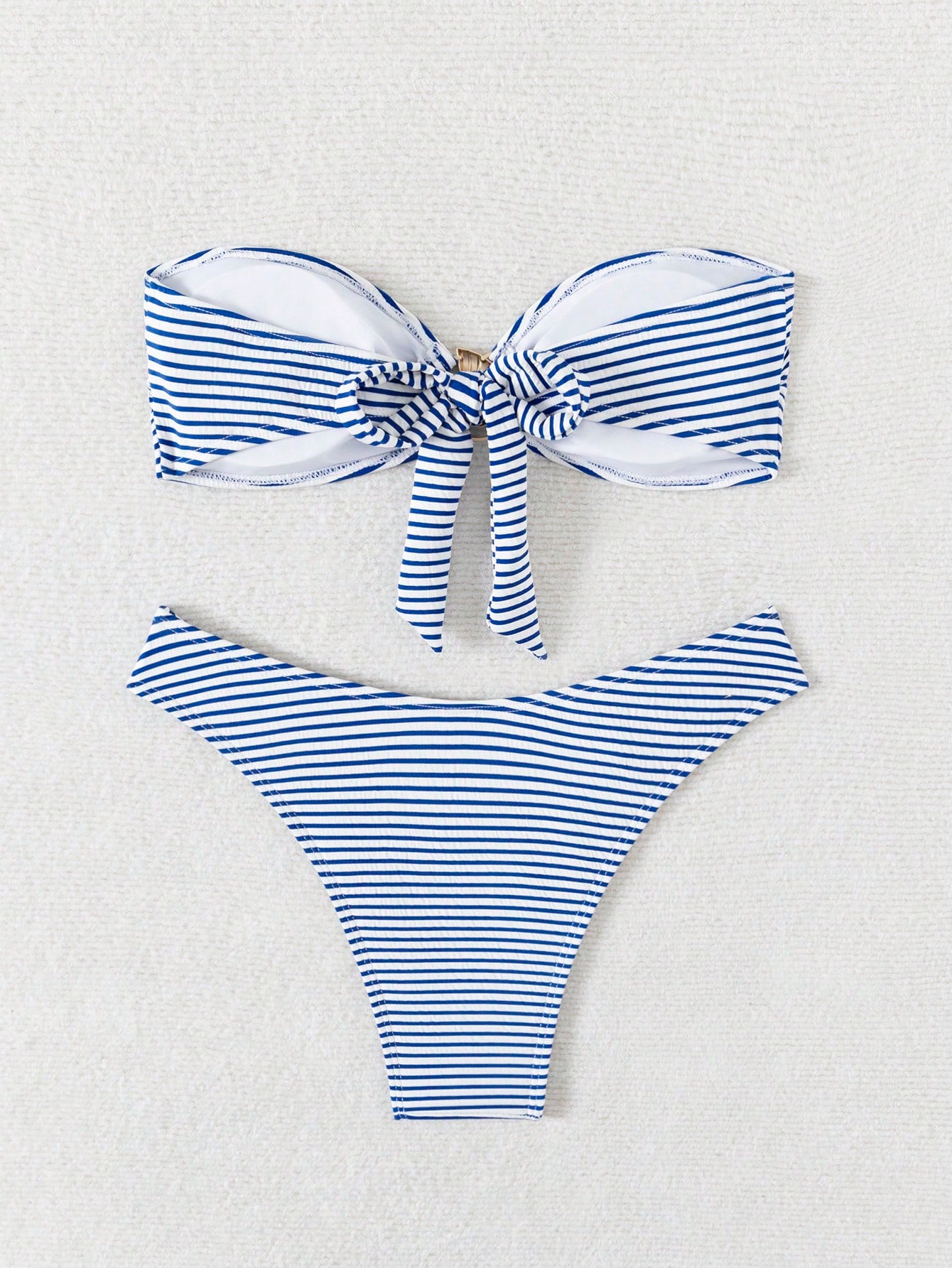 Slim Striped Women's Two Pieces Bikini, Sexy European Strapless