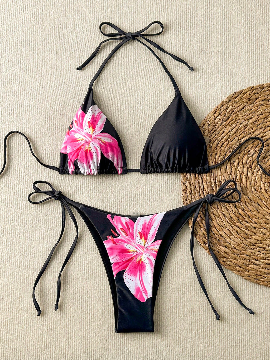 Women's Floral Print Tie-Front Bikini Set, Includes Triangle Top And