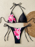 Women's Floral Print Tie-Front Bikini Set, Includes Triangle Top And