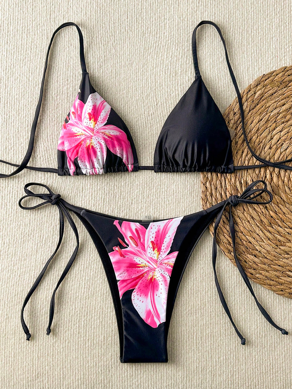 Women's Floral Print Tie-Front Bikini Set, Includes Triangle Top And