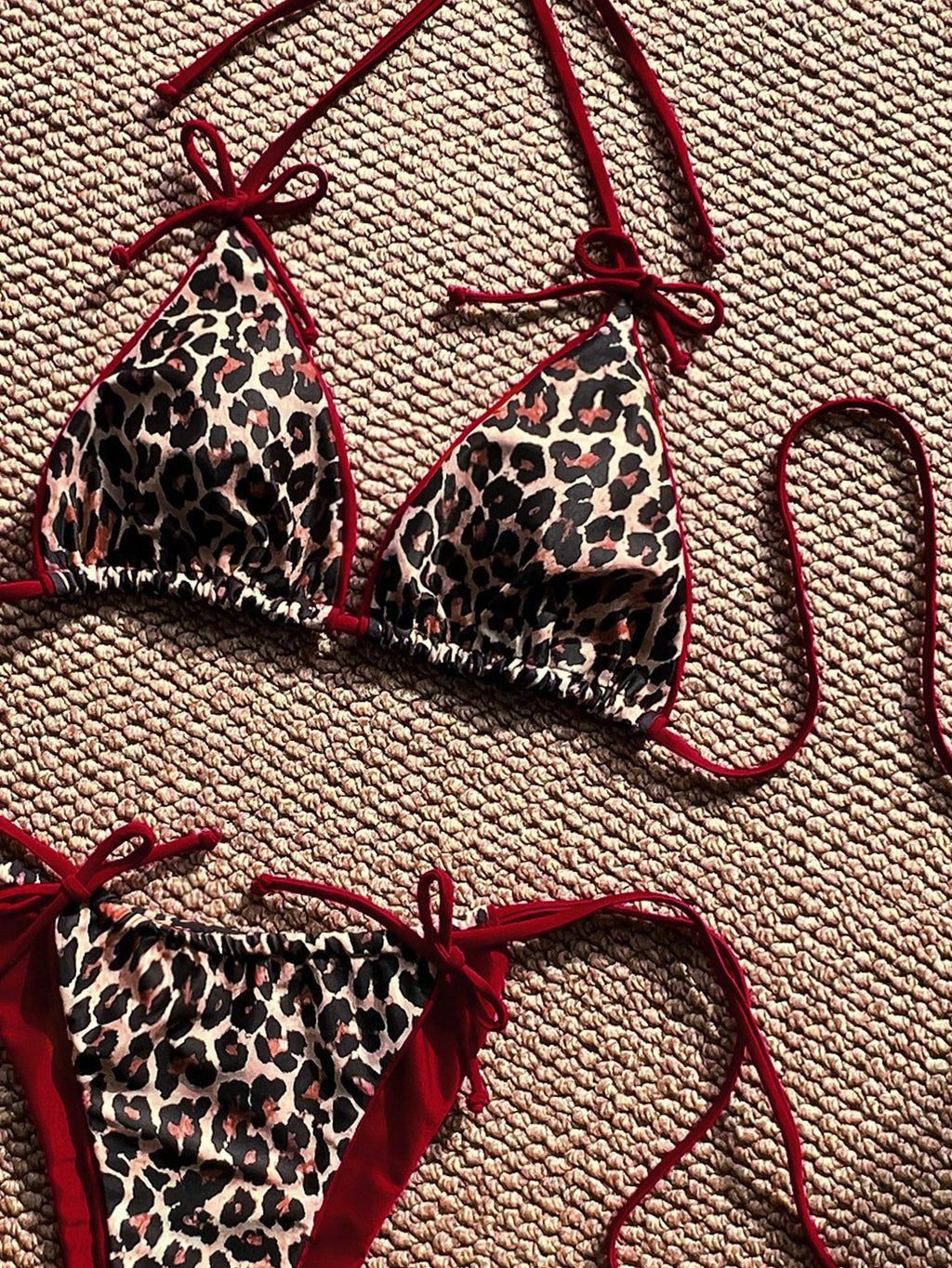 Alexandranx Summer Leopard Print Bowknot Front Halter Spaghetti Strap Bikini Swimwear Set For Women - image 5