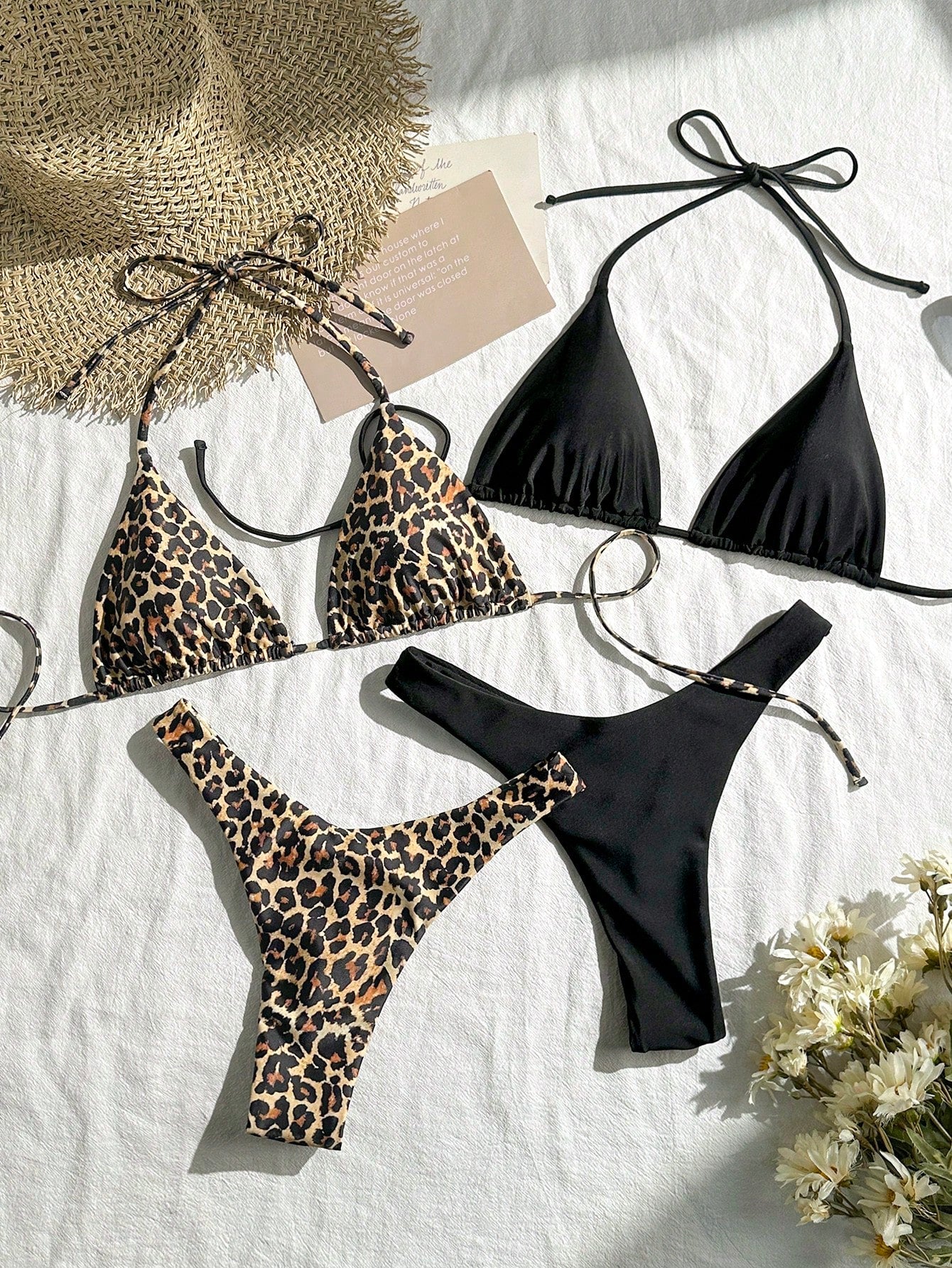 Elavelle 2026 Spring/Summer Brown Striped Beaded 4-Piece Swimwear