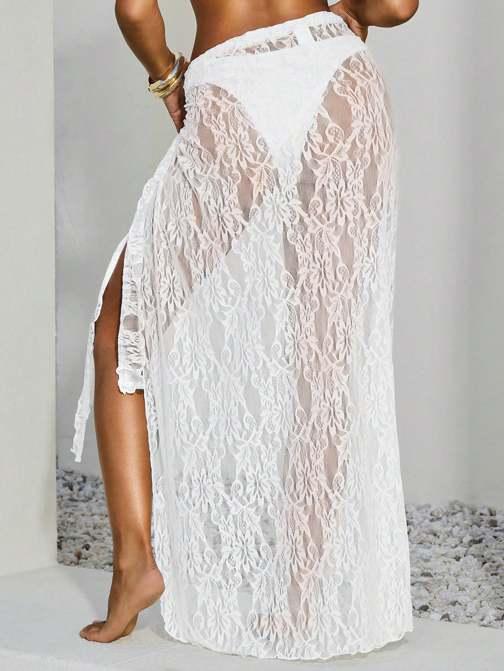 Opulessa Pink Summer Tropical Women Lace Swimsuit Cover Up Skirt,Solid Color Knitted Elegant Holiday Vacation - image 10