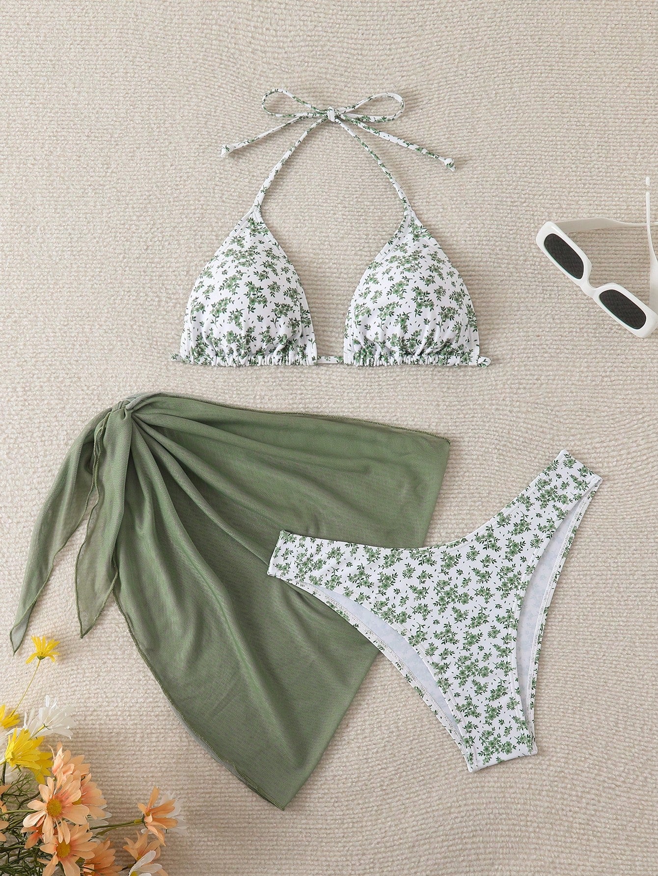 Swim Mod Women's Summer Beach Floral Print Halter Tie Sexy Bikini And