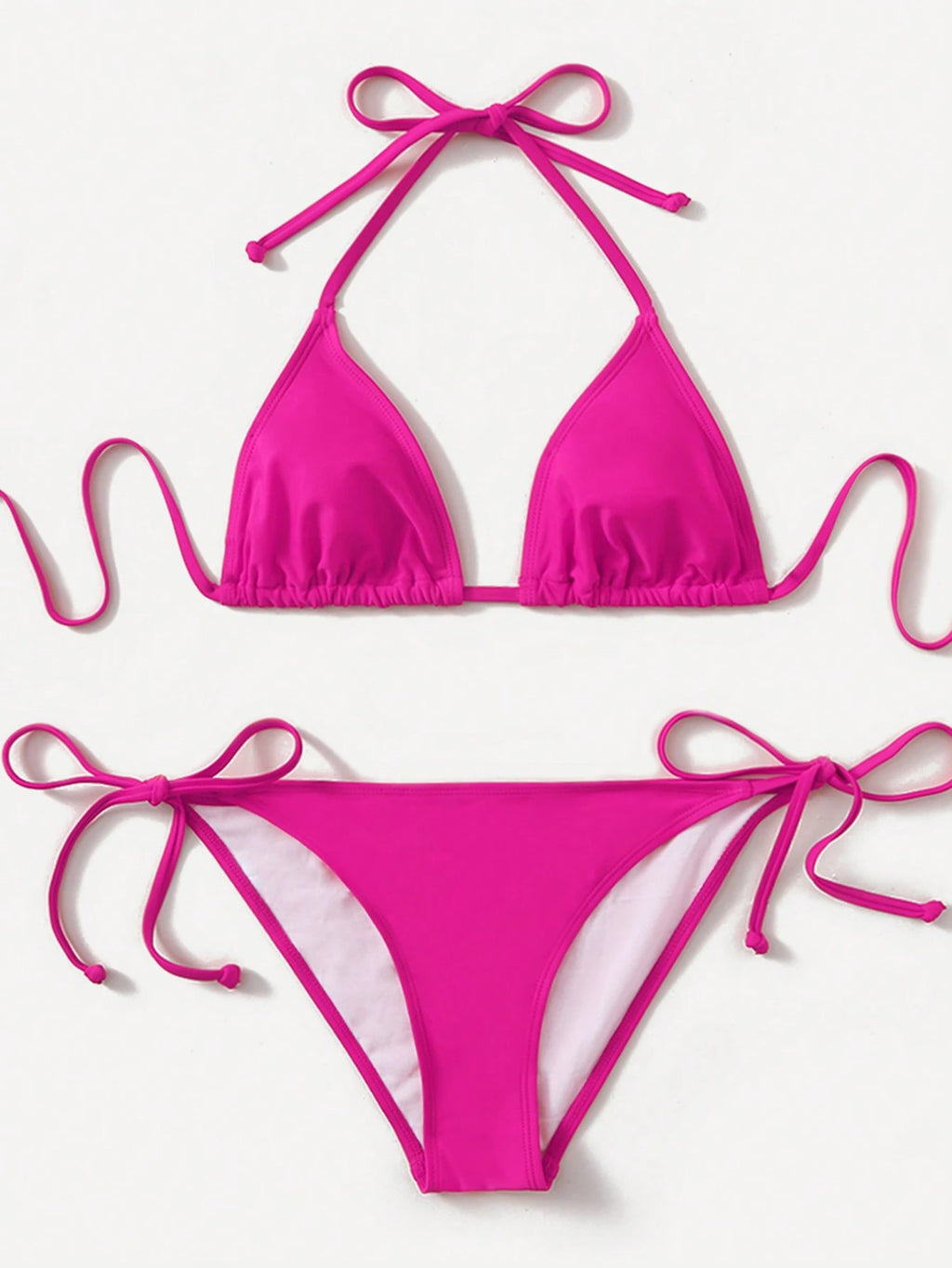 Swim Basics Ladies Solid Color Halter Strap Simple Fashionable Bikini