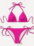 Swim Basics Ladies Solid Color Halter Strap Simple Fashionable Bikini