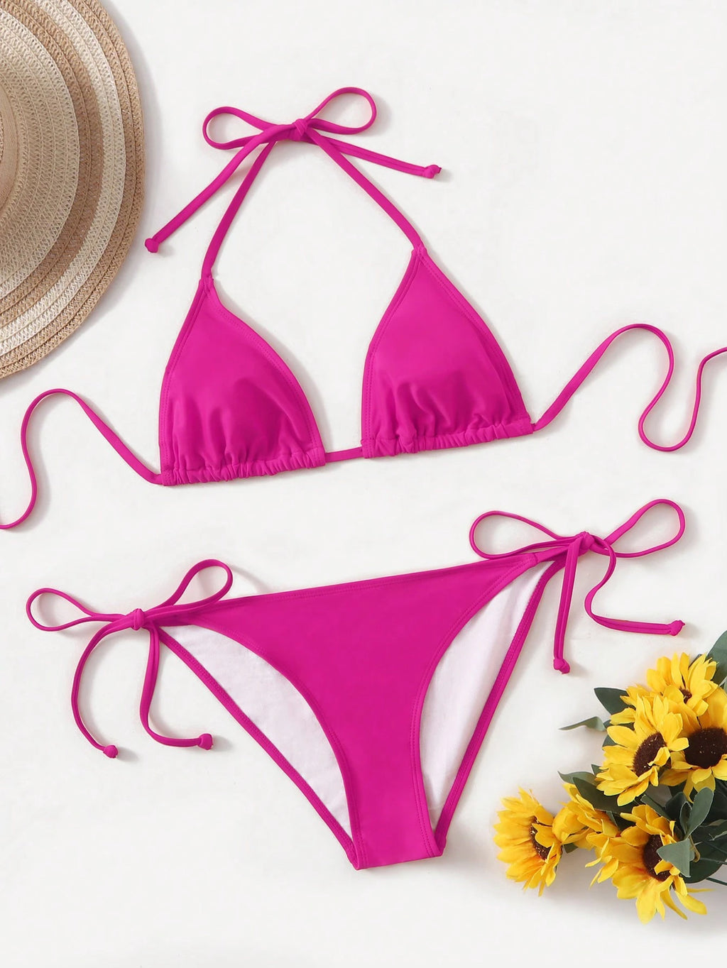 Swim Basics Ladies Solid Color Halter Strap Simple Fashionable Bikini