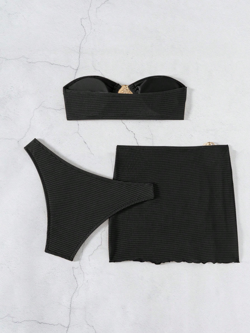 3pcs New Fashion Sexy Solid Color Bikini Set Brown Bathing Suit, For