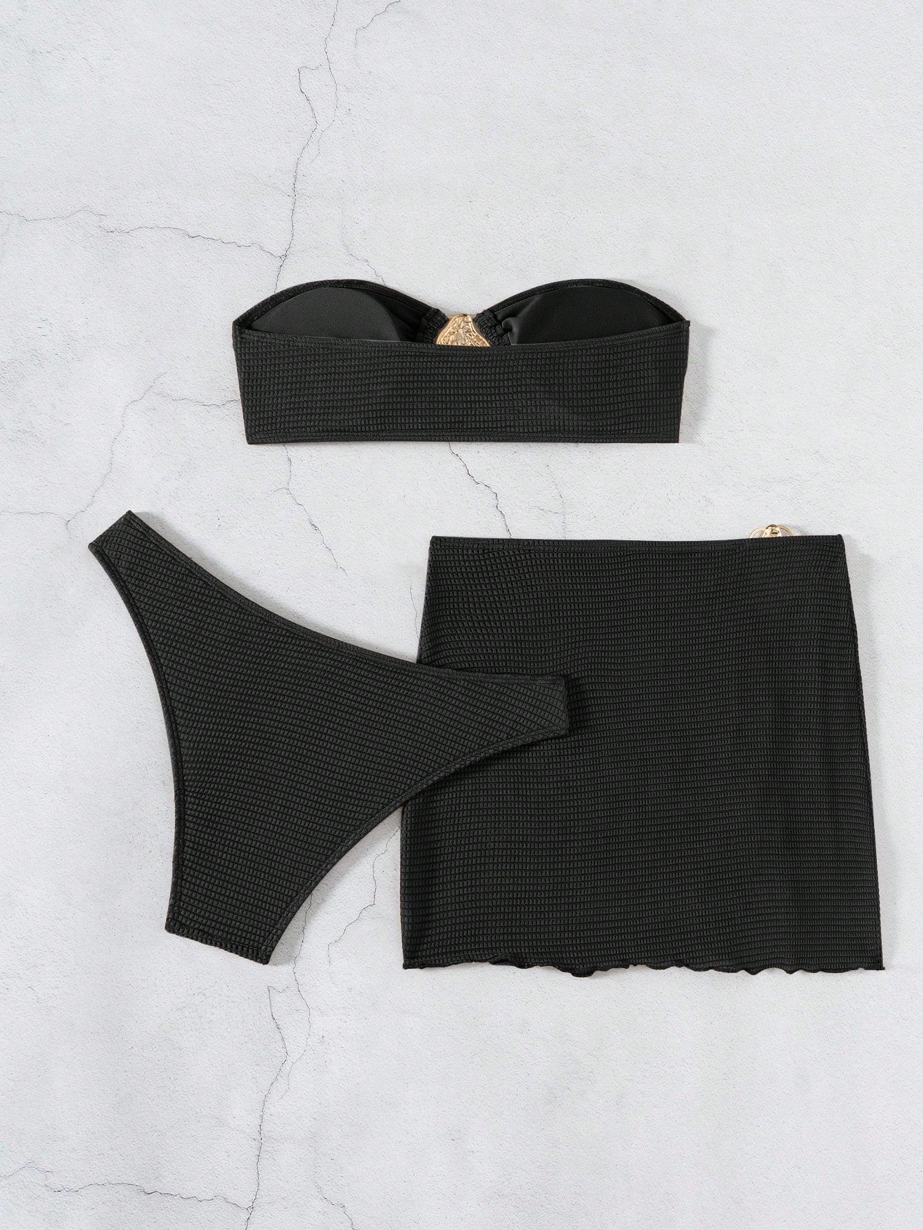 3pcs New Fashion Sexy Solid Color Bikini Set Brown Bathing Suit, For