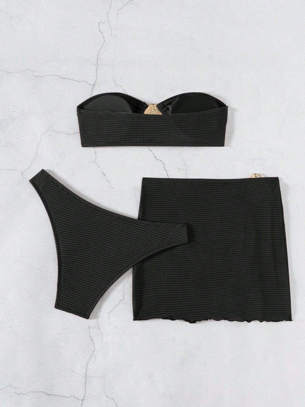 3pcs New Fashion Sexy Solid Color Bikini Set Brown Bathing Suit, For Summer Beach For Women, Halter Bra & - image 14