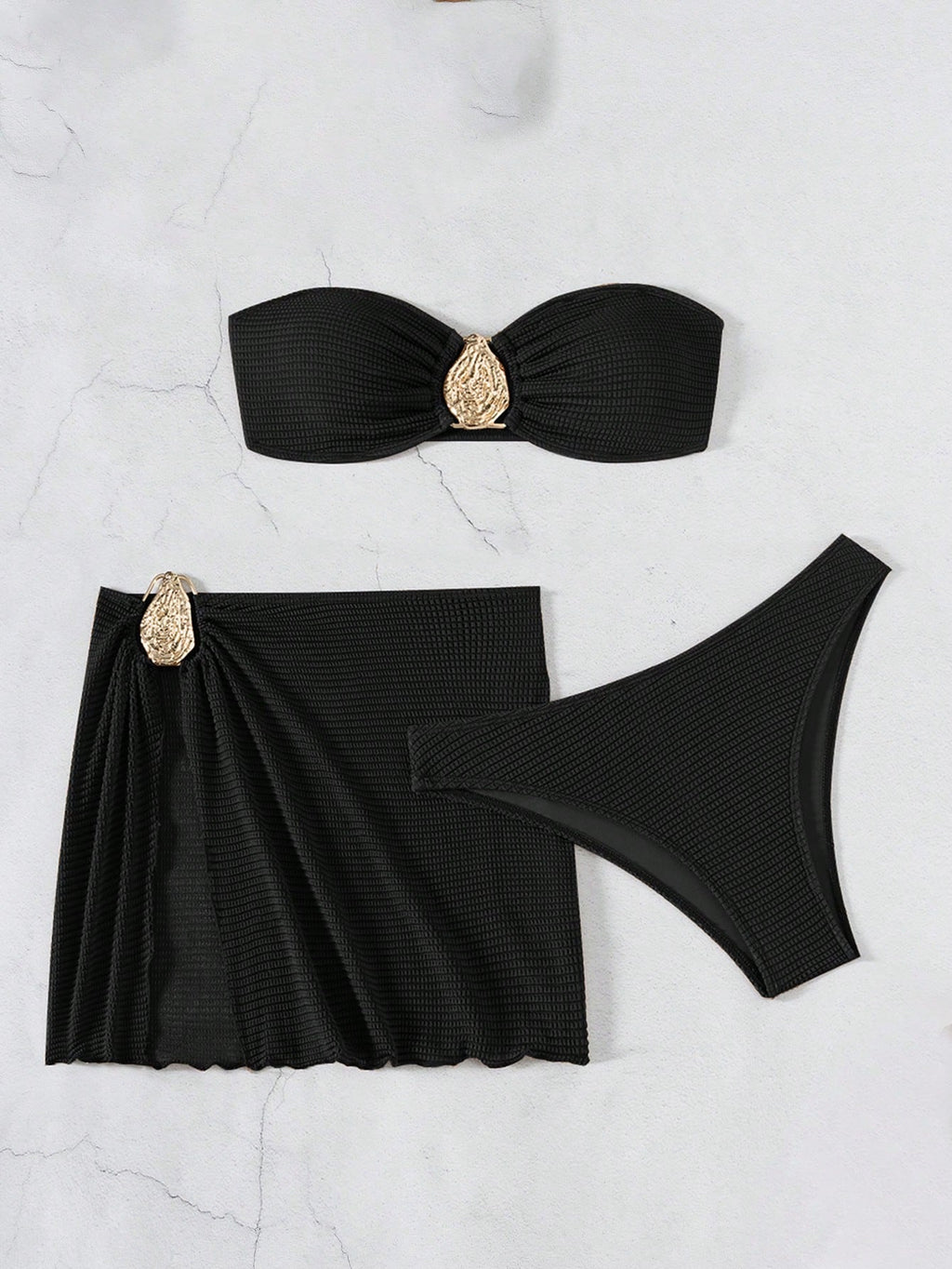 3pcs New Fashion Sexy Solid Color Bikini Set Brown Bathing Suit, For