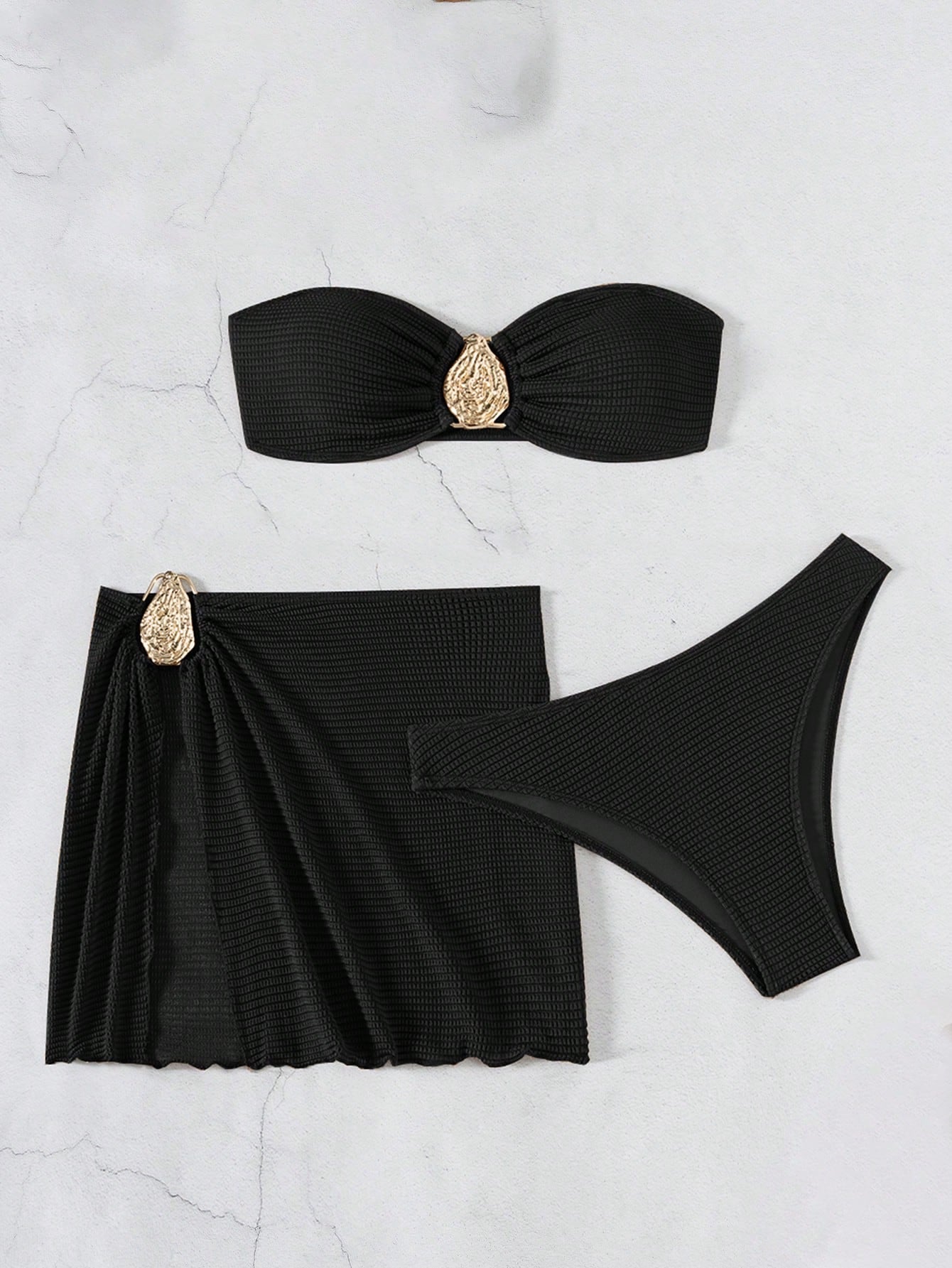 3pcs New Fashion Sexy Solid Color Bikini Set Brown Bathing Suit, For