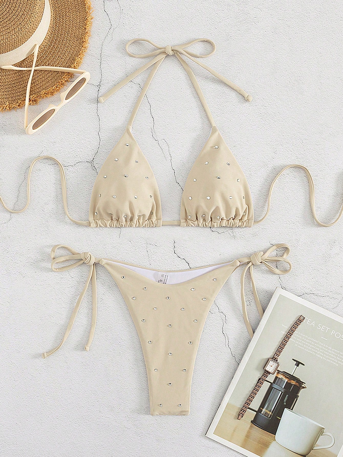 New Arrival Women Rhinestone Decor Bikini Two Pieces Swimwear Set, European & Am