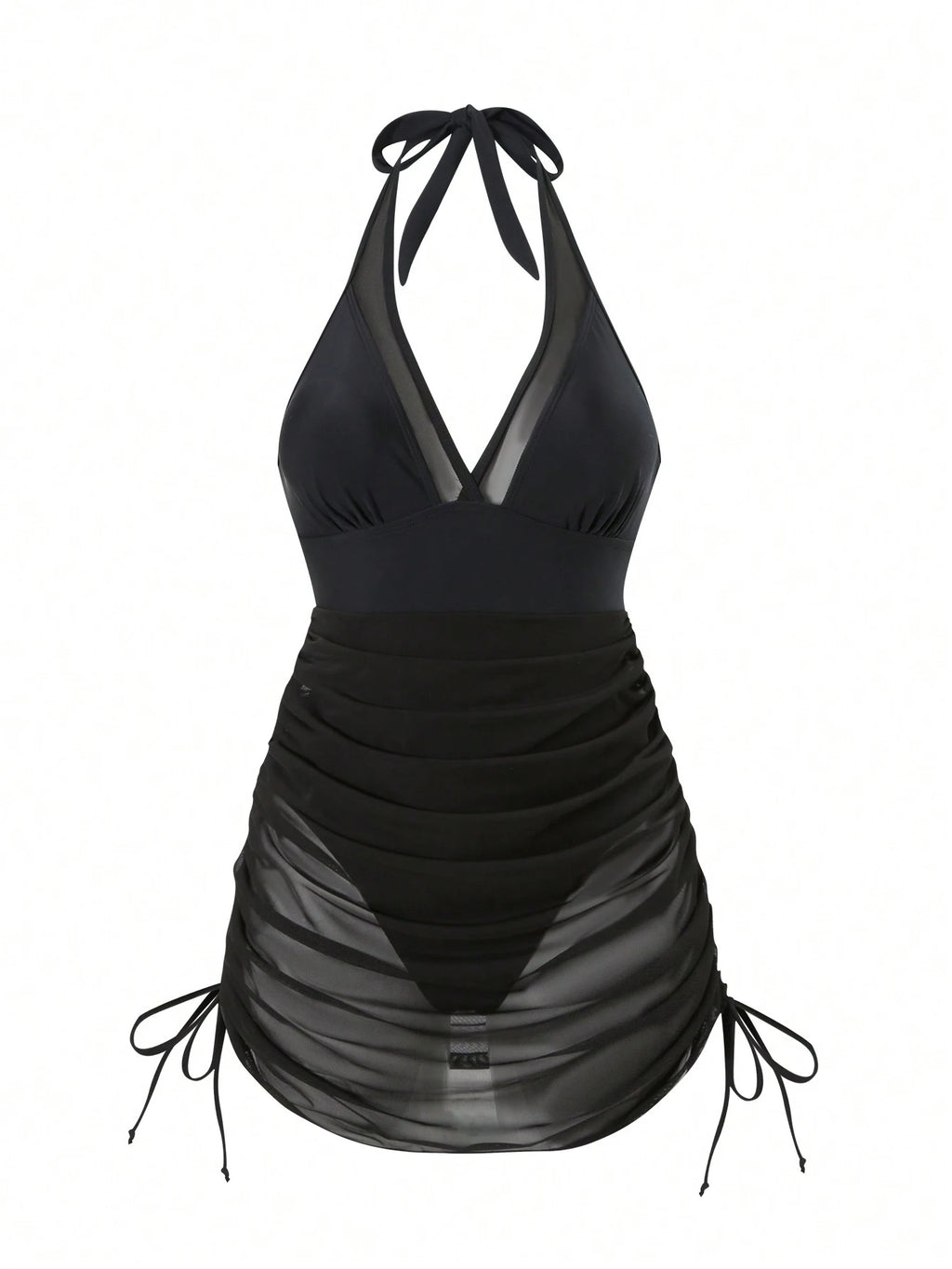 Swim Vcay Women Spring Break Sexy Vacation Casual Party Summer Beach Solid Black Wire-Free Textured Swim Dress - image 3