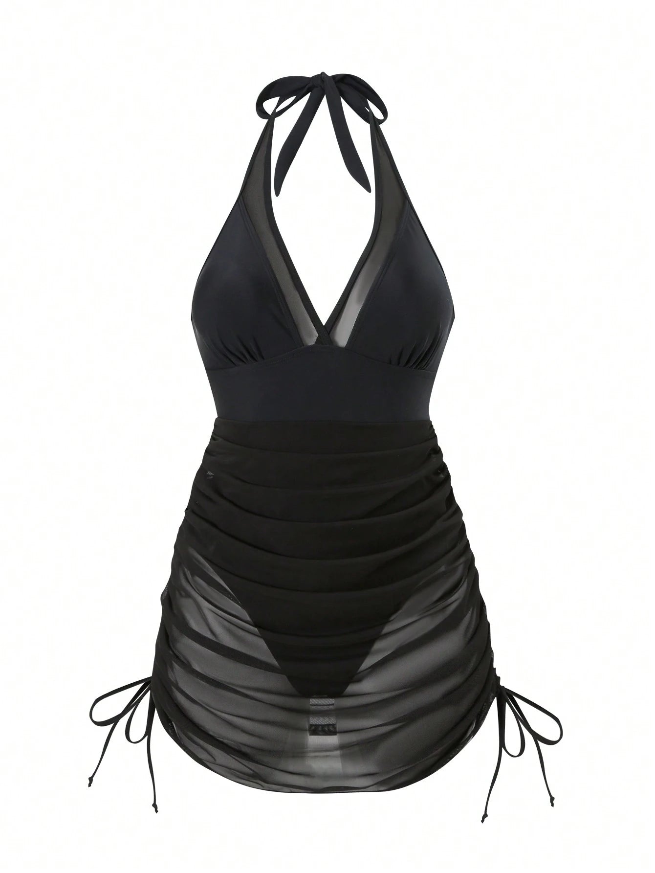 Swim Vcay Women Spring Break Sexy Vacation Casual Party Summer Beach Solid Black Wire-Free Textured Swim Dress - image 3