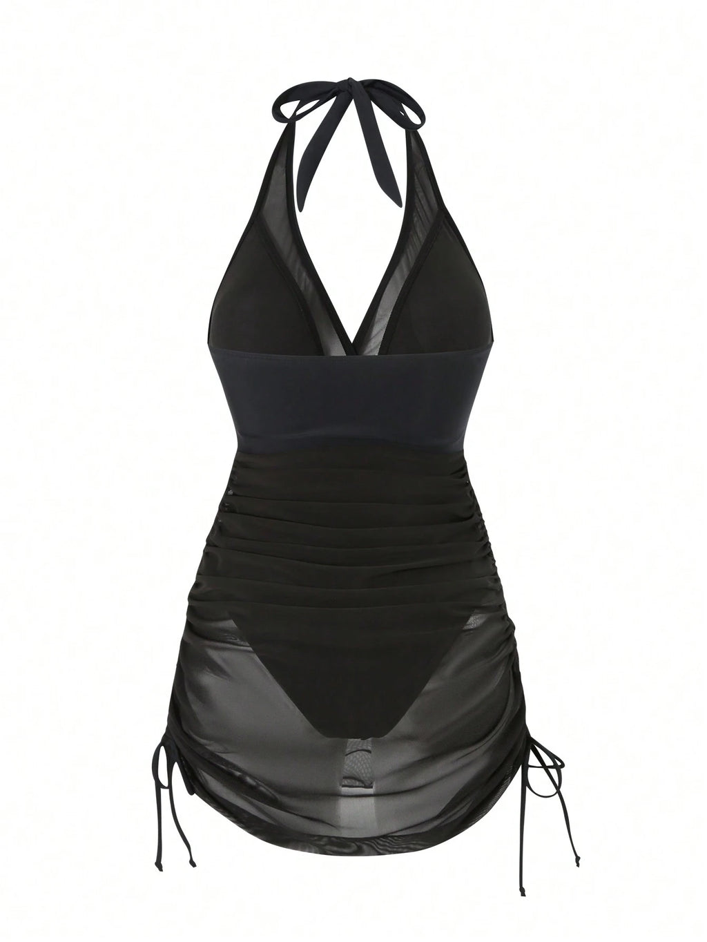 Swim Vcay Women Spring Break Sexy Vacation Casual Party Summer Beach Solid Black Wire-Free Textured Swim Dress - image 2