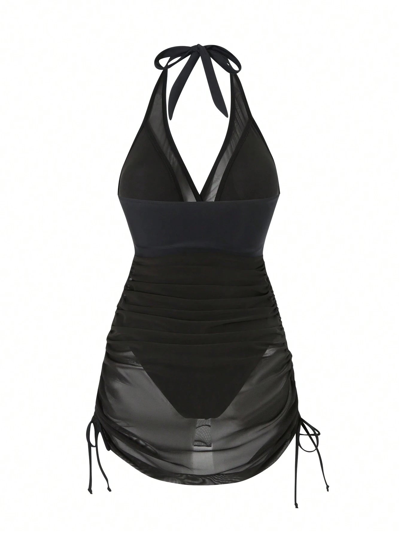 Swim Vcay Women Spring Break Sexy Vacation Casual Party Summer Beach Solid Black Wire-Free Textured Swim Dress - image 2