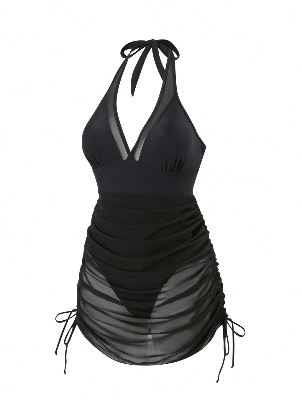 Swim Vcay Women Spring Break Sexy Vacation Casual Party Summer Beach Solid Black Wire-Free Textured Swim Dress - image 6
