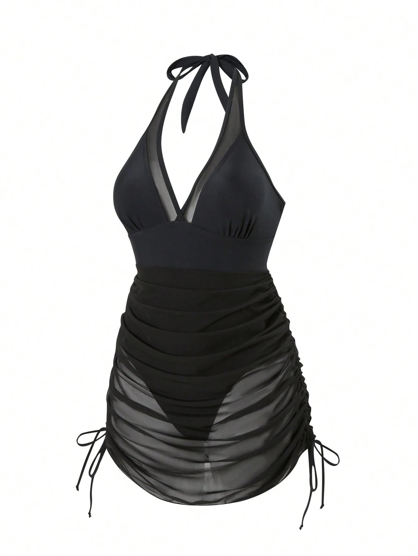 Swim Vcay Women Spring Break Sexy Vacation Casual Party Summer Beach Solid Black Wire-Free Textured Swim Dress - image 6