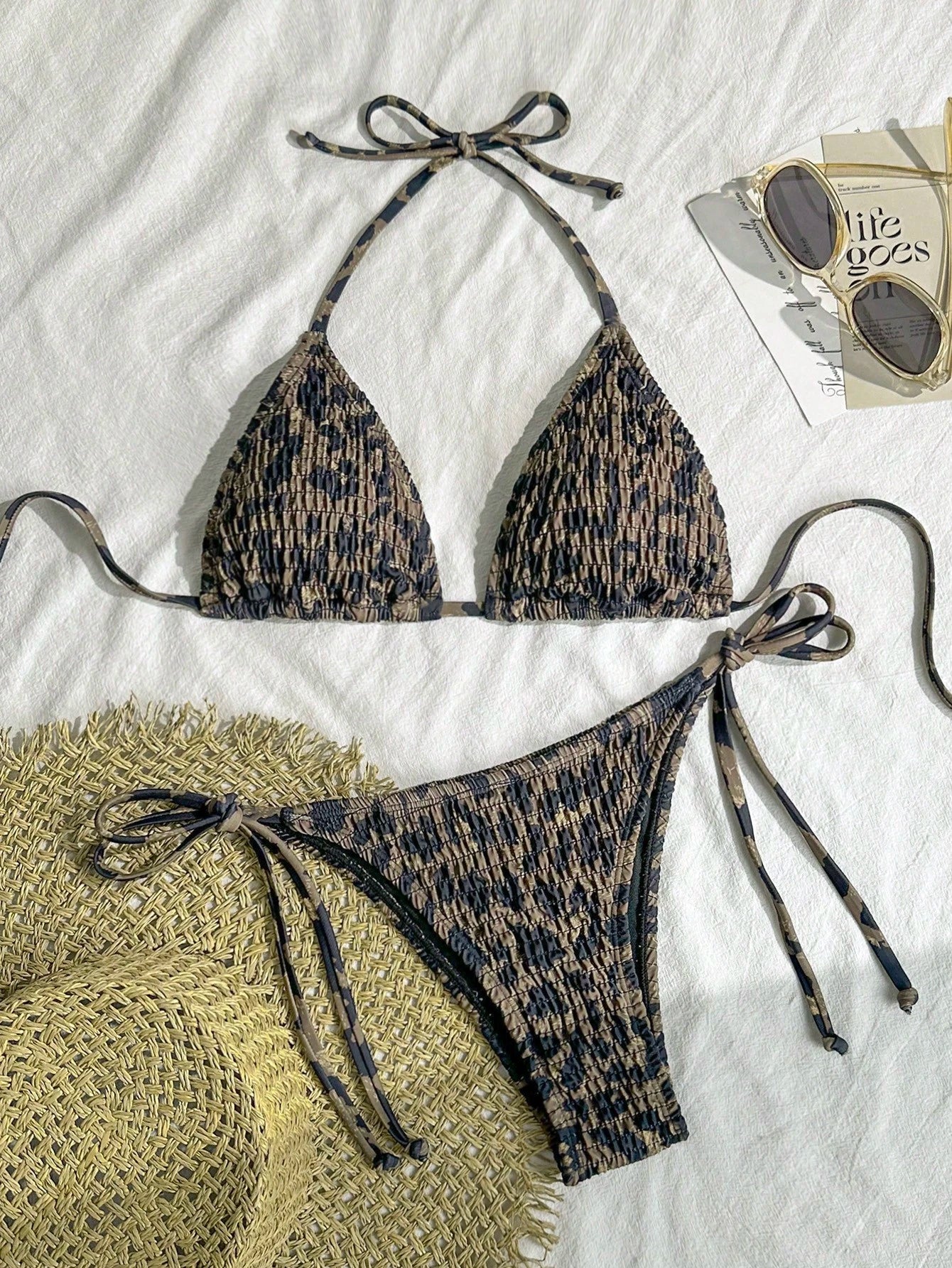 Swim Vcay 2pcs Women's Summer Beach Holiday Ruffled Leopard Print