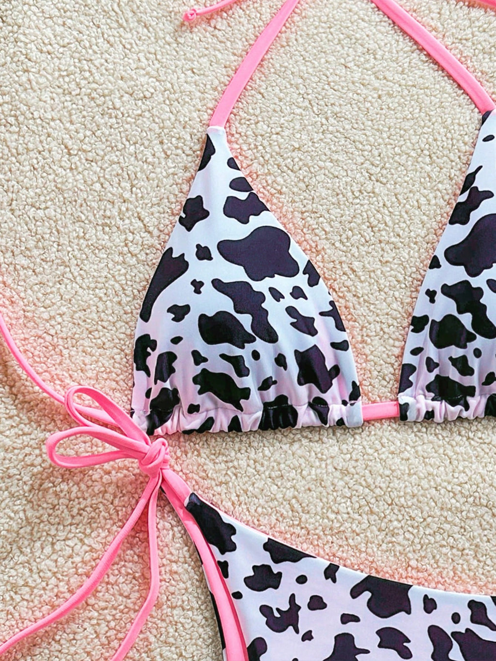 Soleia 2pcs/Set Women's Vacation Cow Print Contrasting Magenta