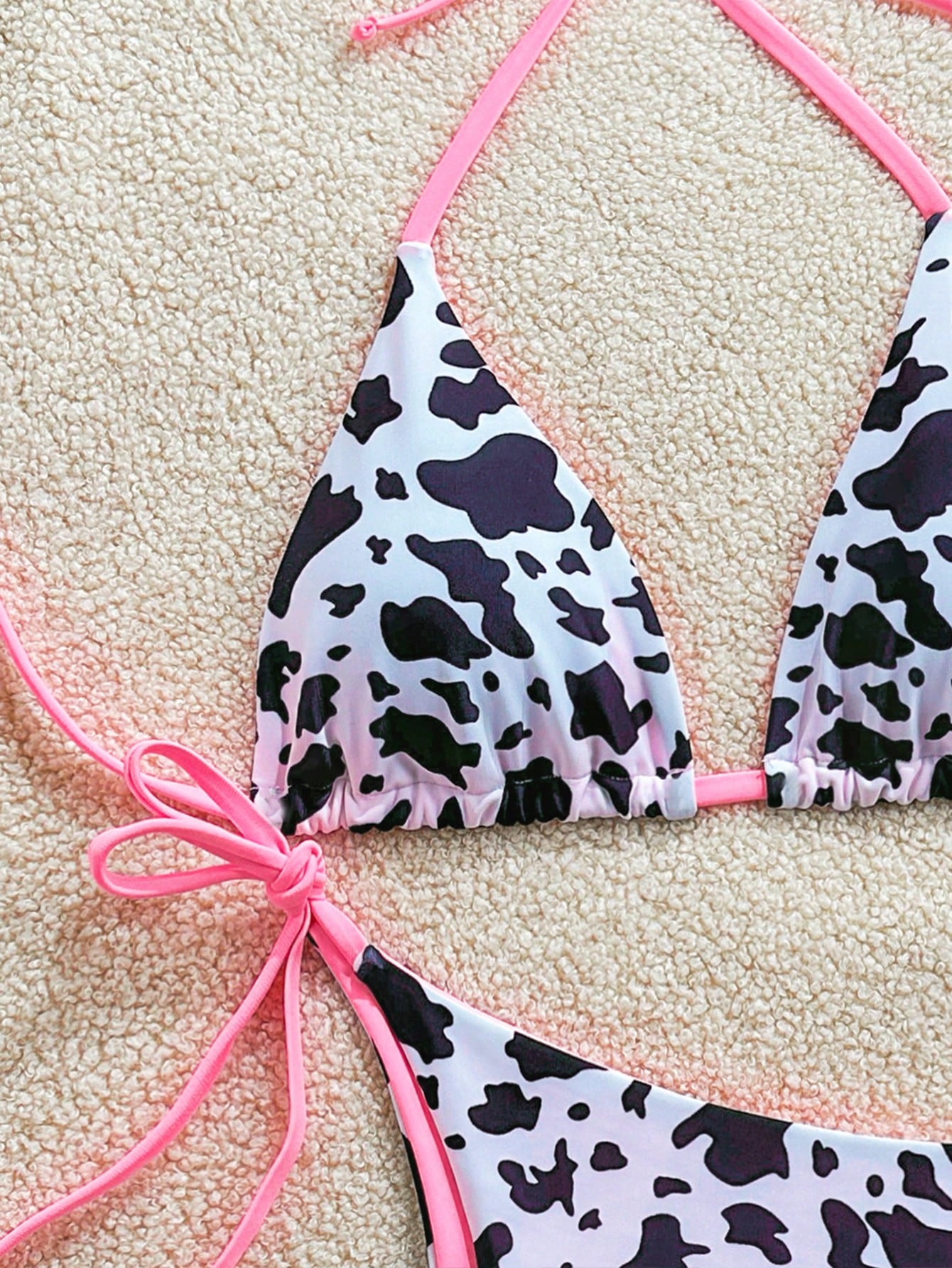 Soleia 2pcs/Set Women's Vacation Cow Print Contrasting Magenta