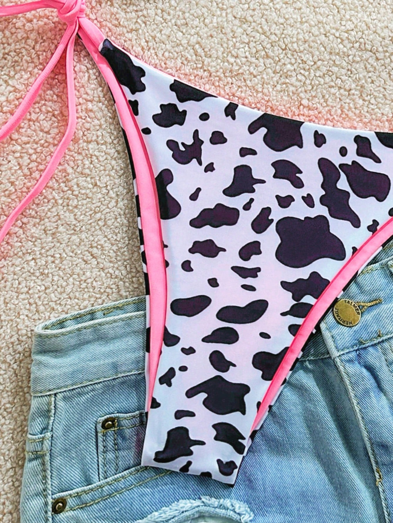 Soleia 2pcs/Set Women's Vacation Cow Print Contrasting Magenta