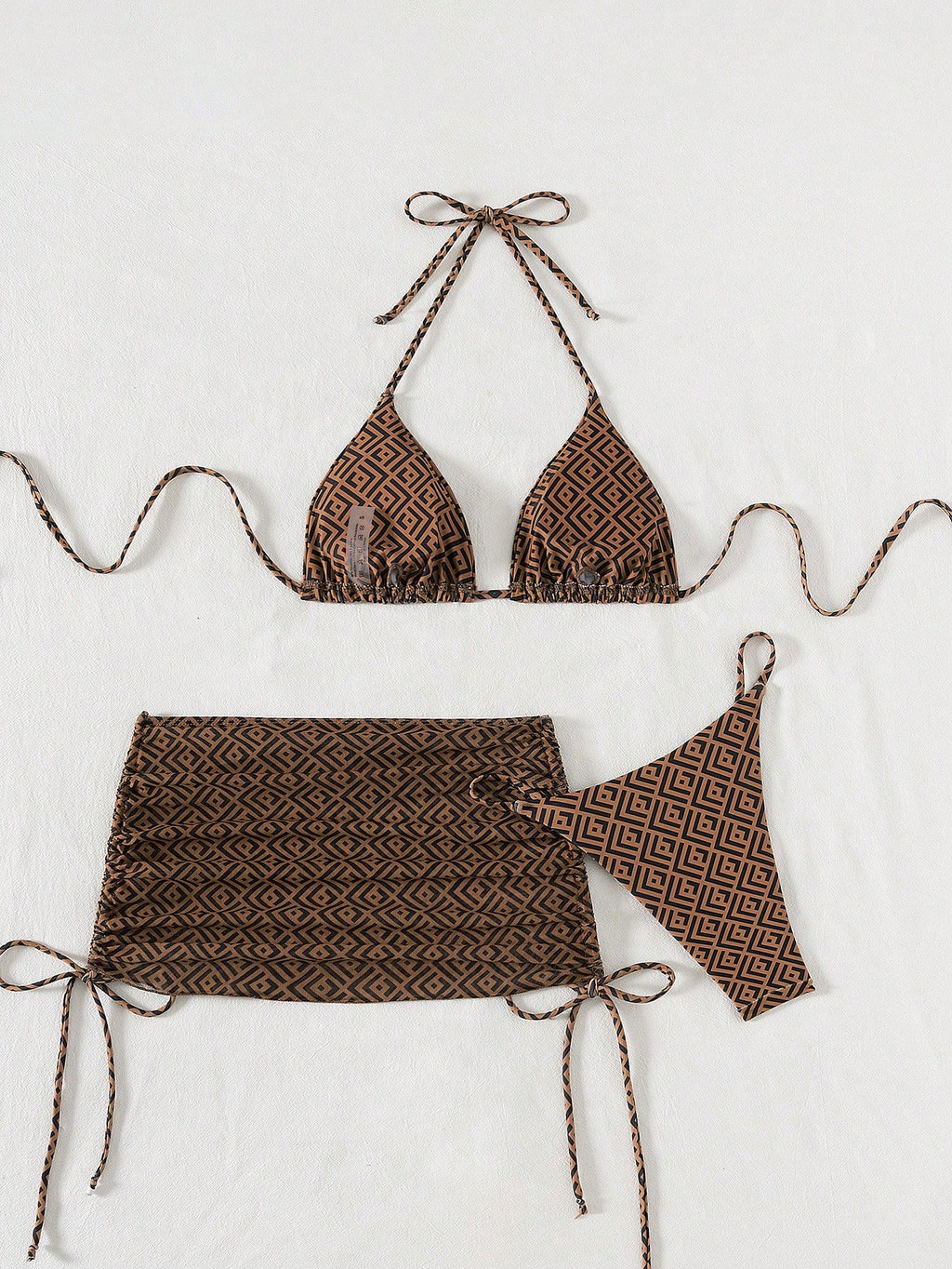 Alexandranx Springbreak Women's Summer Beach 3 PiecesSet: Geometric Printed Triangle Halter Bikini And Beach - image 10
