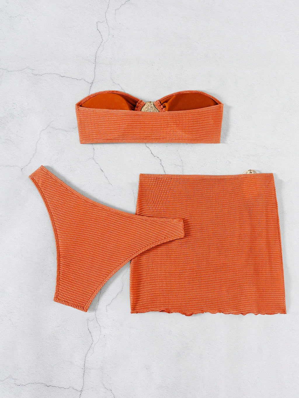 3pcs New Fashion Sexy Solid Color Bikini Set Brown Bathing Suit, For