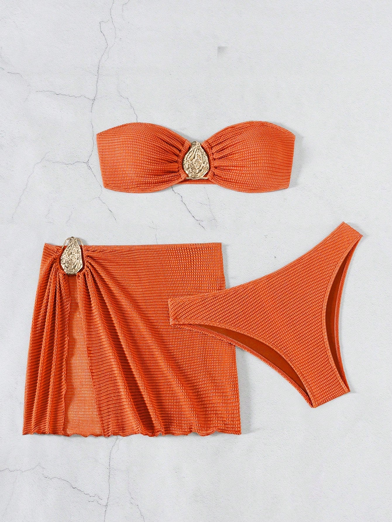 3pcs New Fashion Sexy Solid Color Bikini Set Brown Bathing Suit, For
