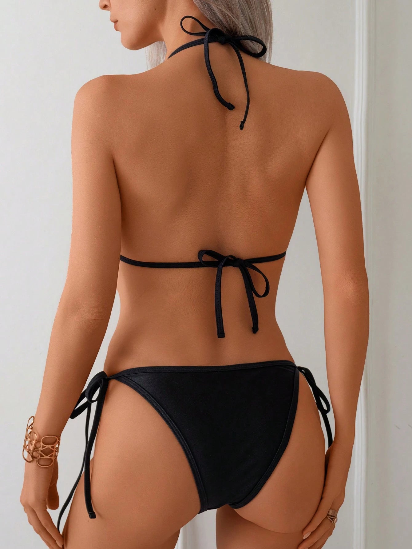 New Solid Color Chain Decor Sexy High Stretch Shiny Fabric Halter