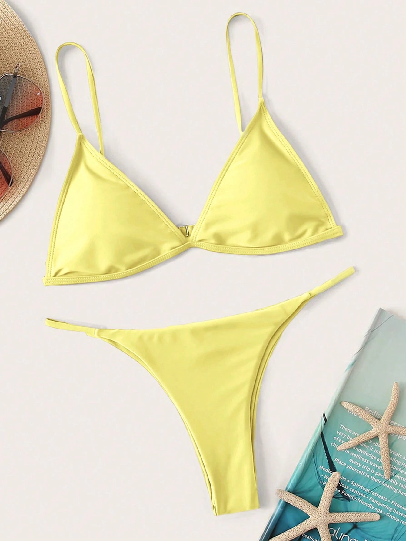 Swim Basics Summer Beach Minimalist Bikini Set Triangle Bra & Thong