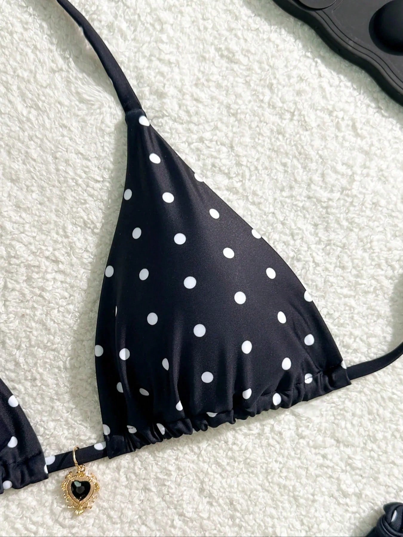 Women 2pcs Sexy Black & White Polka Dot Printed Bikini Swimwear Set,