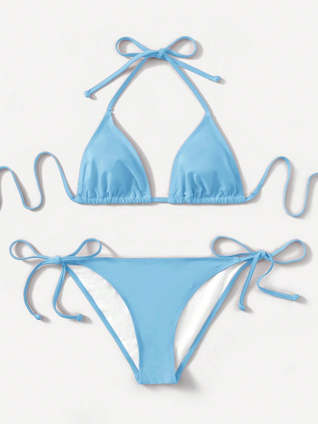 Swim Basics Summer Solid Color Simple Fashion Casual Daily Bikini Set