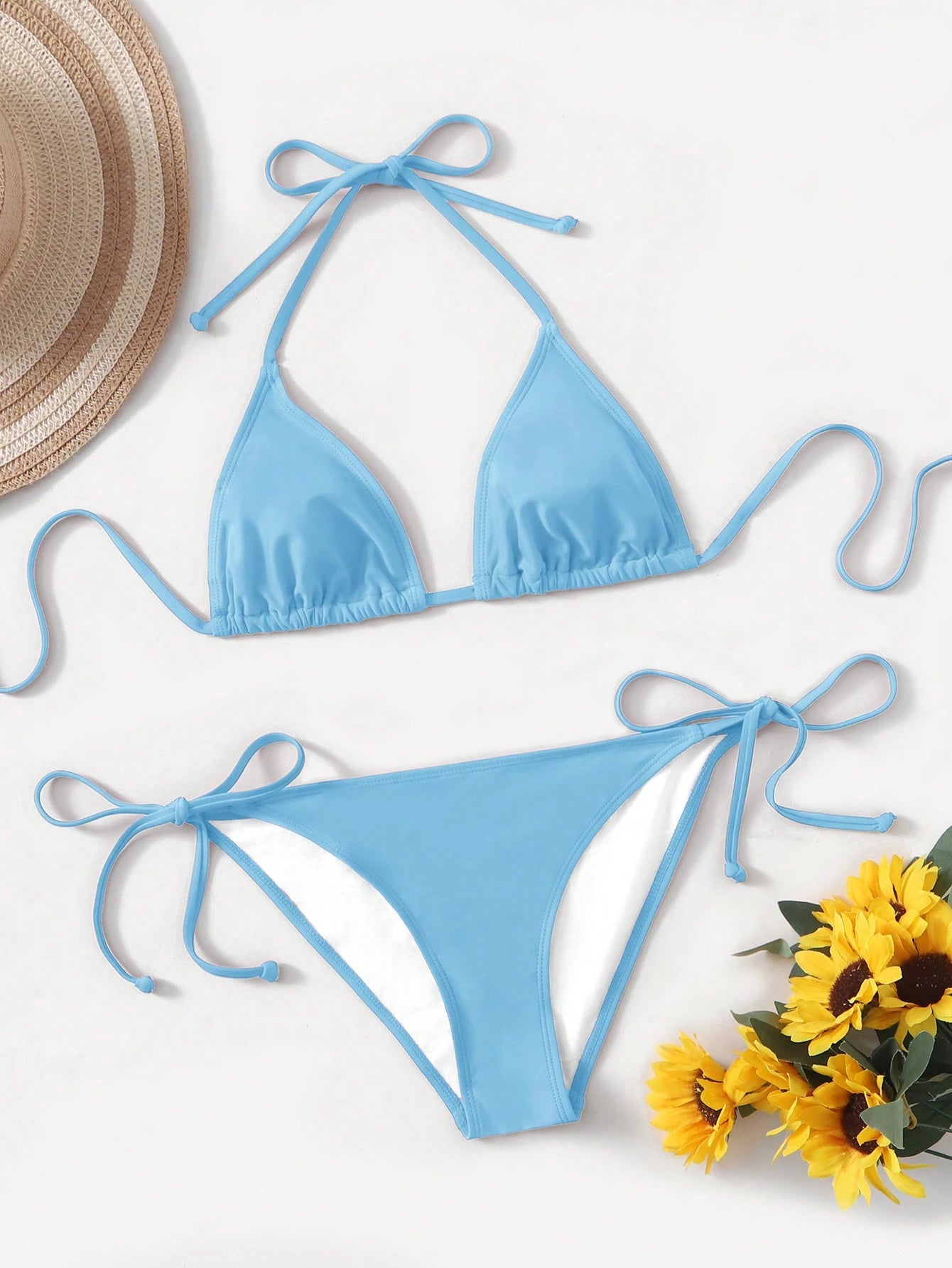 Swim Basics Summer Solid Color Simple Fashion Casual Daily Bikini Set