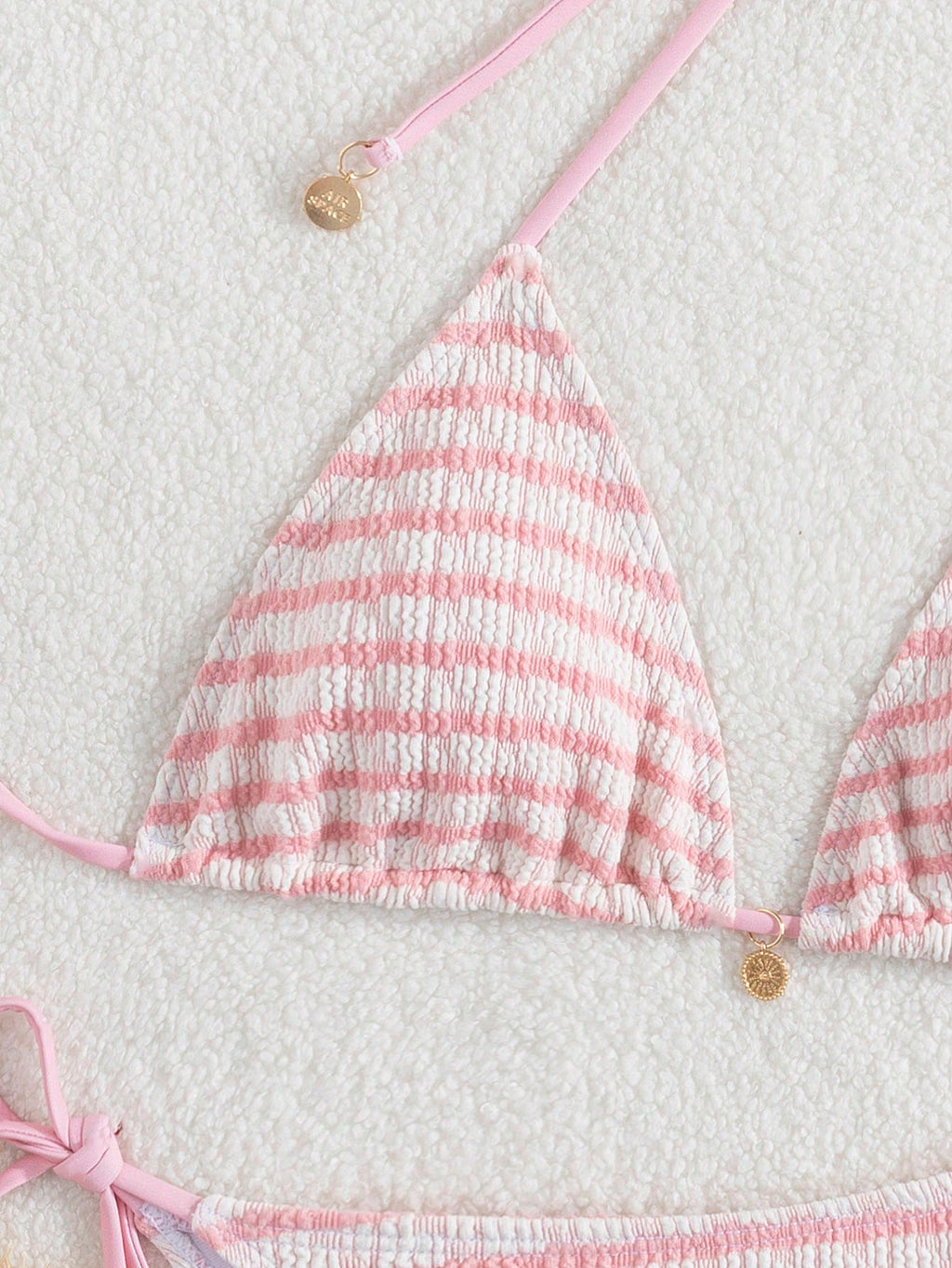 Premium European Halter Bikini With Striped Wavy Split Design,