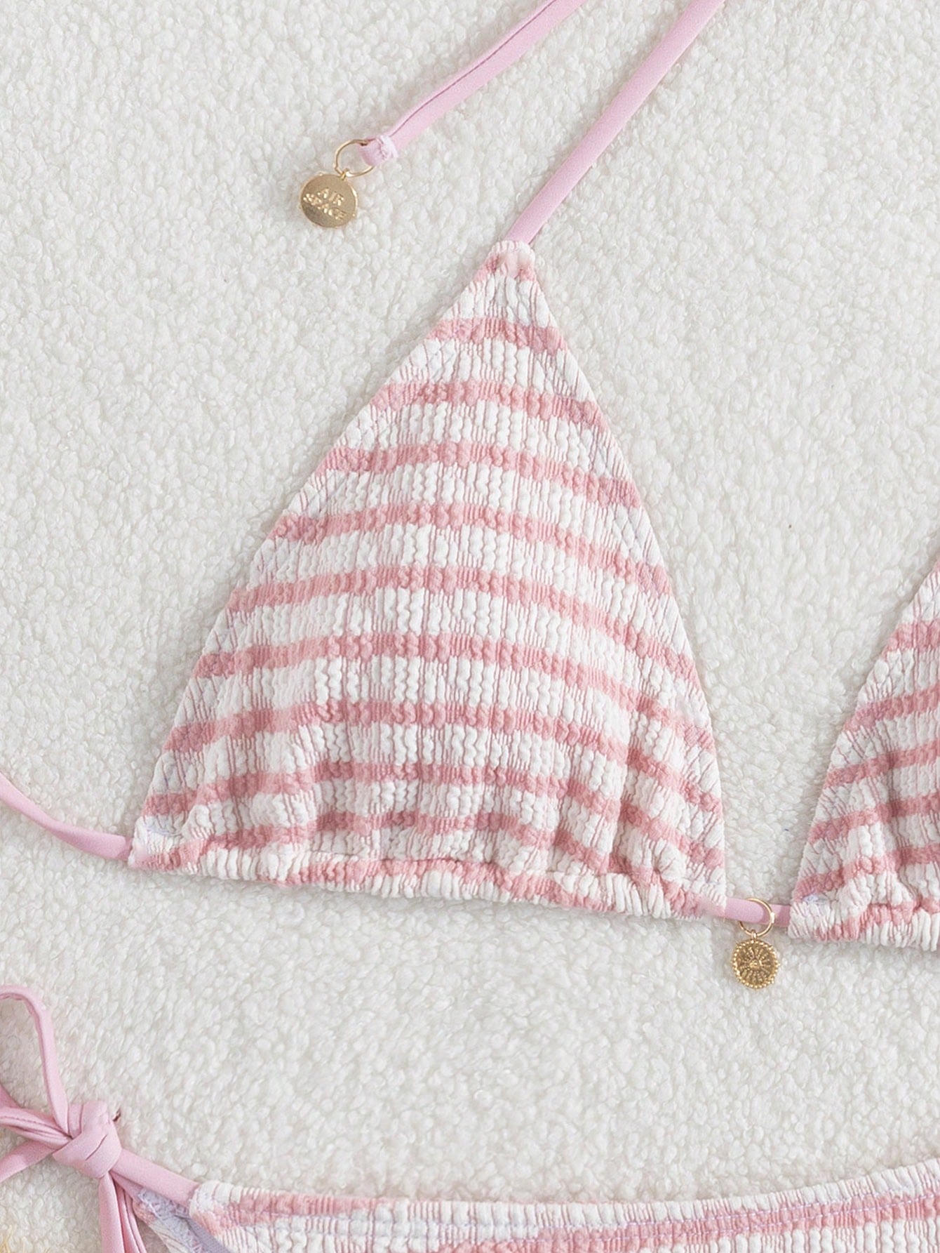 Premium European Halter Bikini With Striped Wavy Split Design,