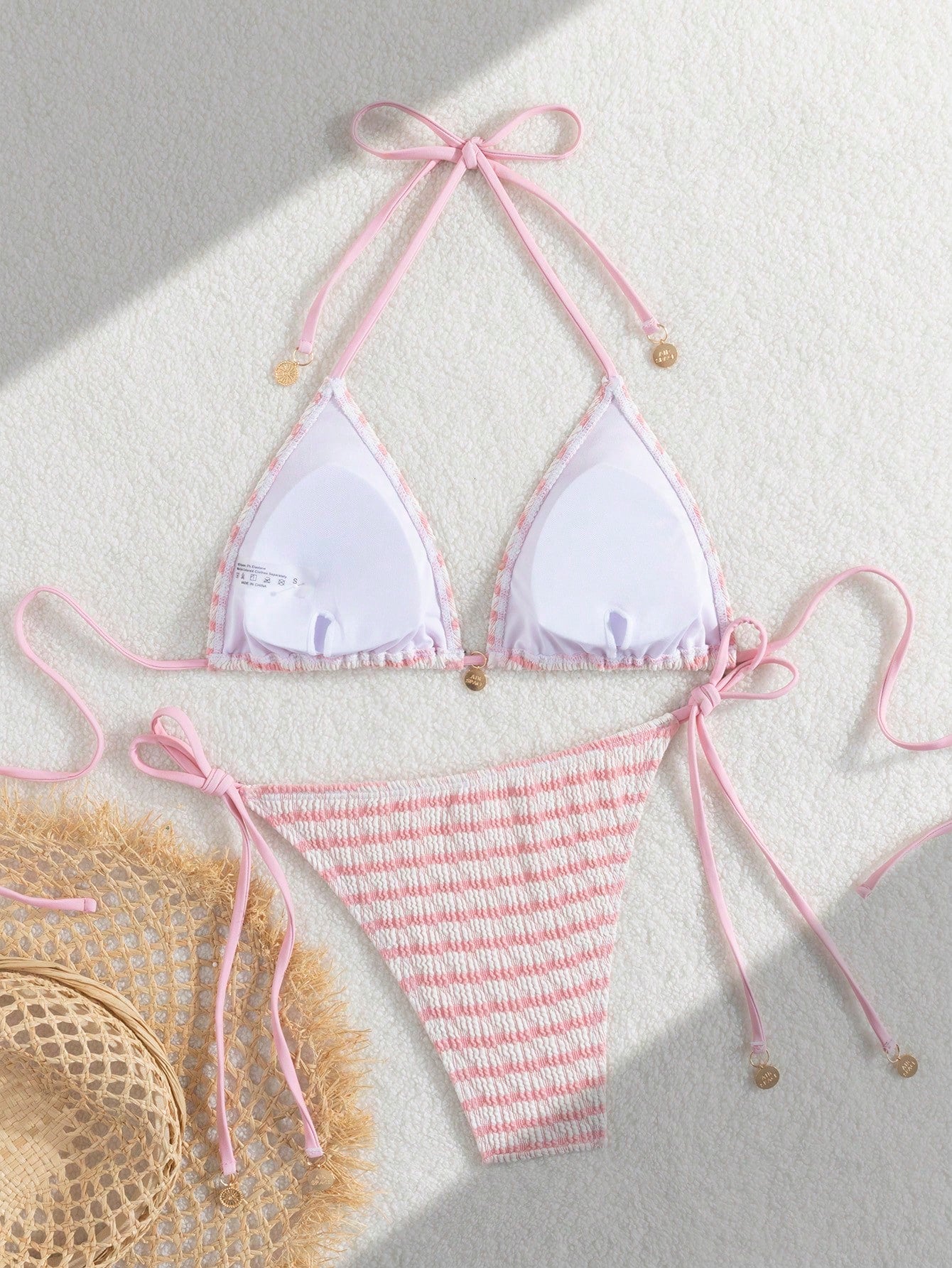 Premium European Halter Bikini With Striped Wavy Split Design,