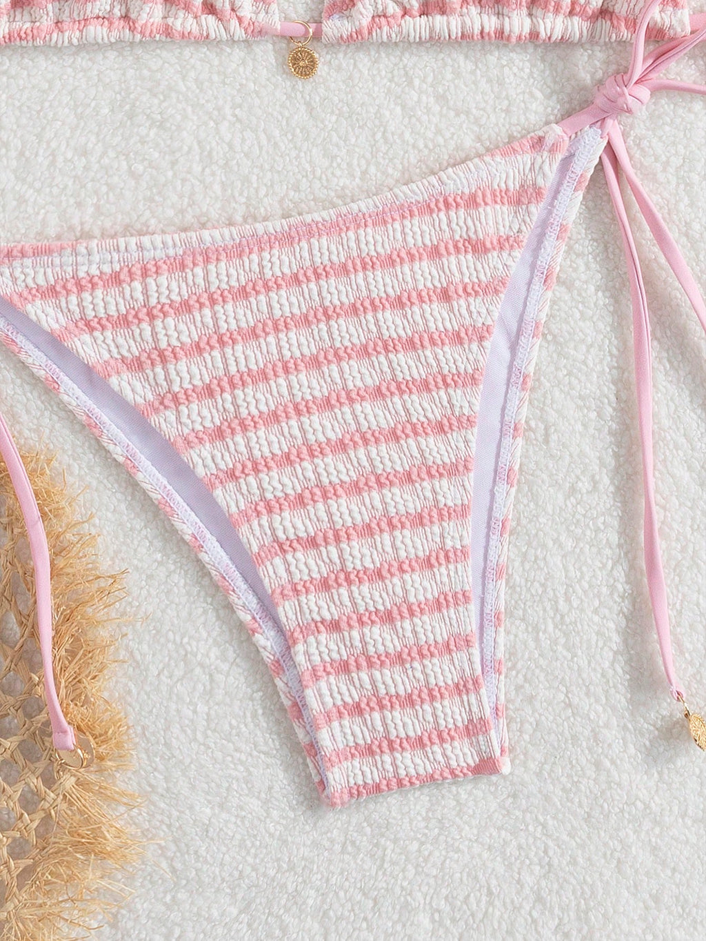Premium European Halter Bikini With Striped Wavy Split Design,