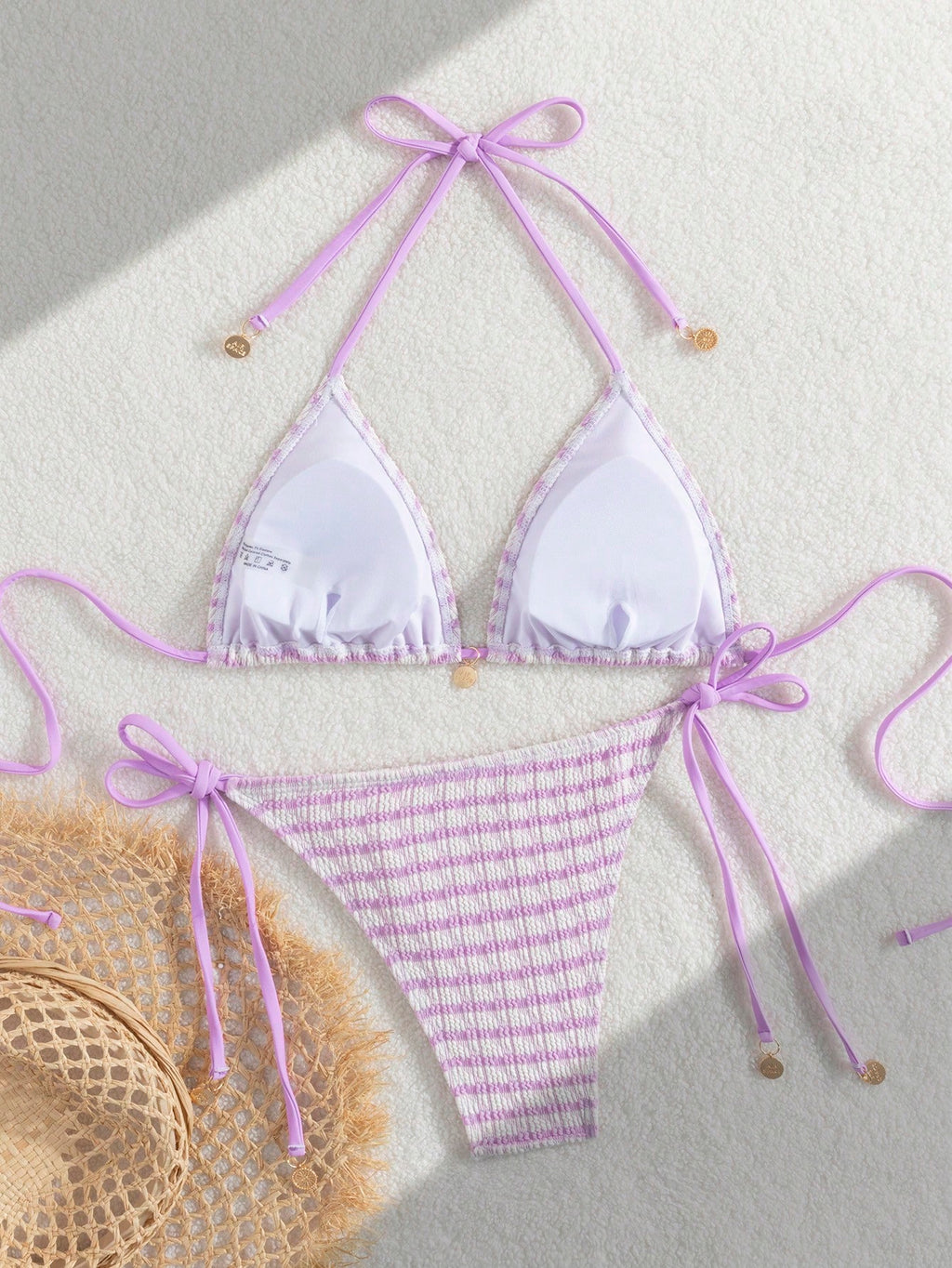 Premium European Halter Bikini With Striped Wavy Split Design,