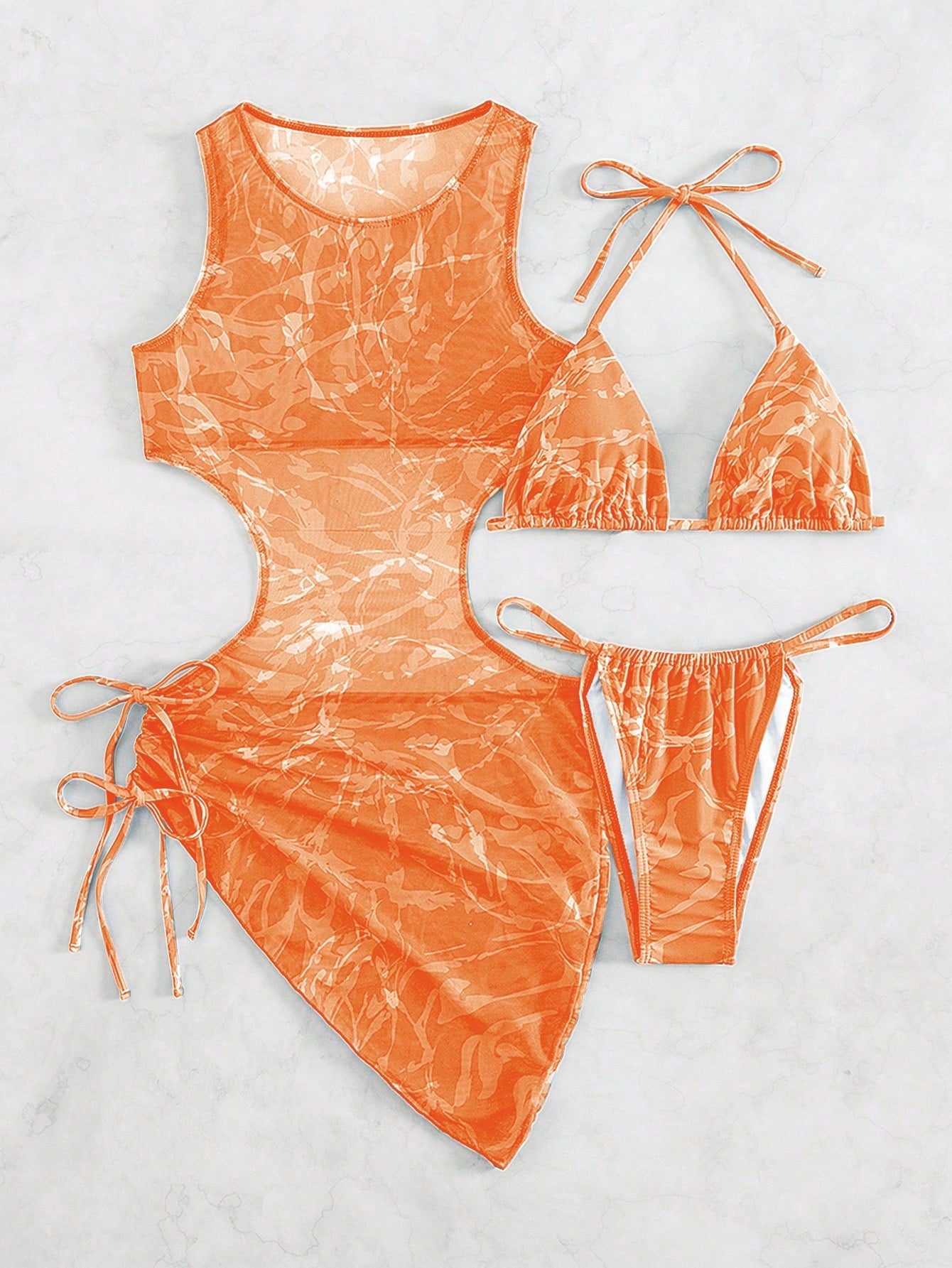 Swim Vcay Women's Summer Beach Tie-Dye Halter Neck Sexy Bikini Bathing Suit Set With Cover-Up Dress (Random - image 12
